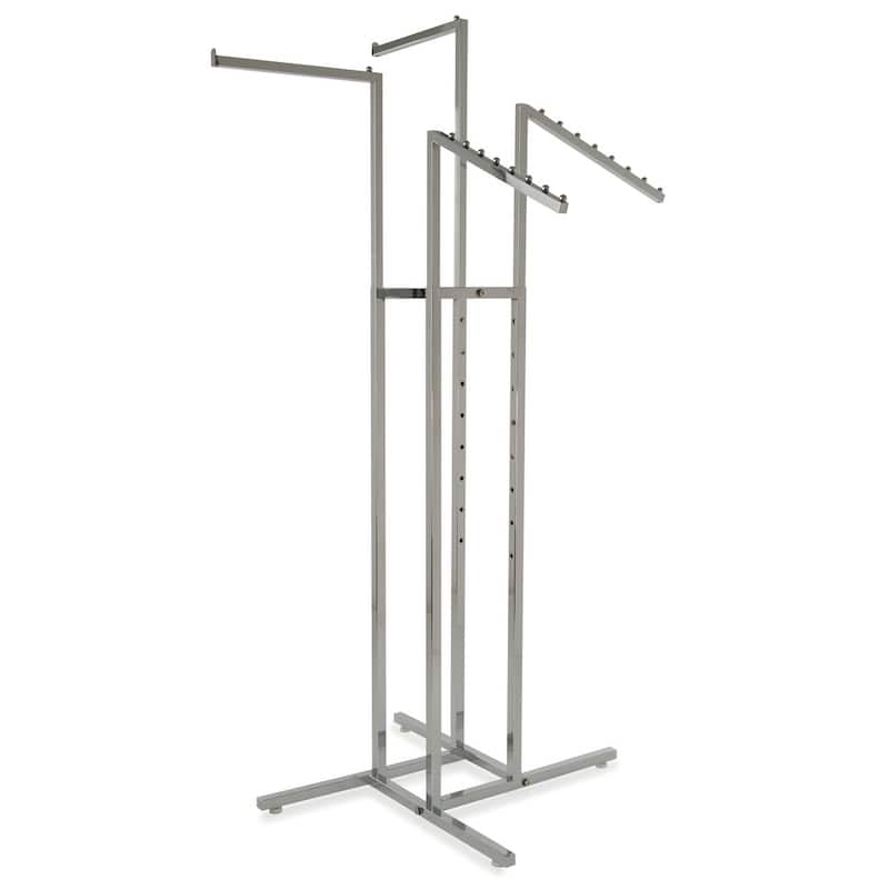 Econoco Heavy Duty Chrome 4 Way Clothing Garment Rack with Adjustable Arms