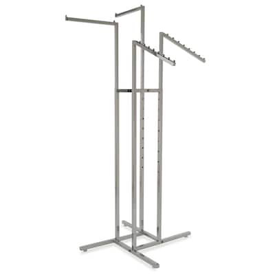 Econoco Heavy Duty Chrome 4 Way Clothing Garment Rack with Adjustable Arms
