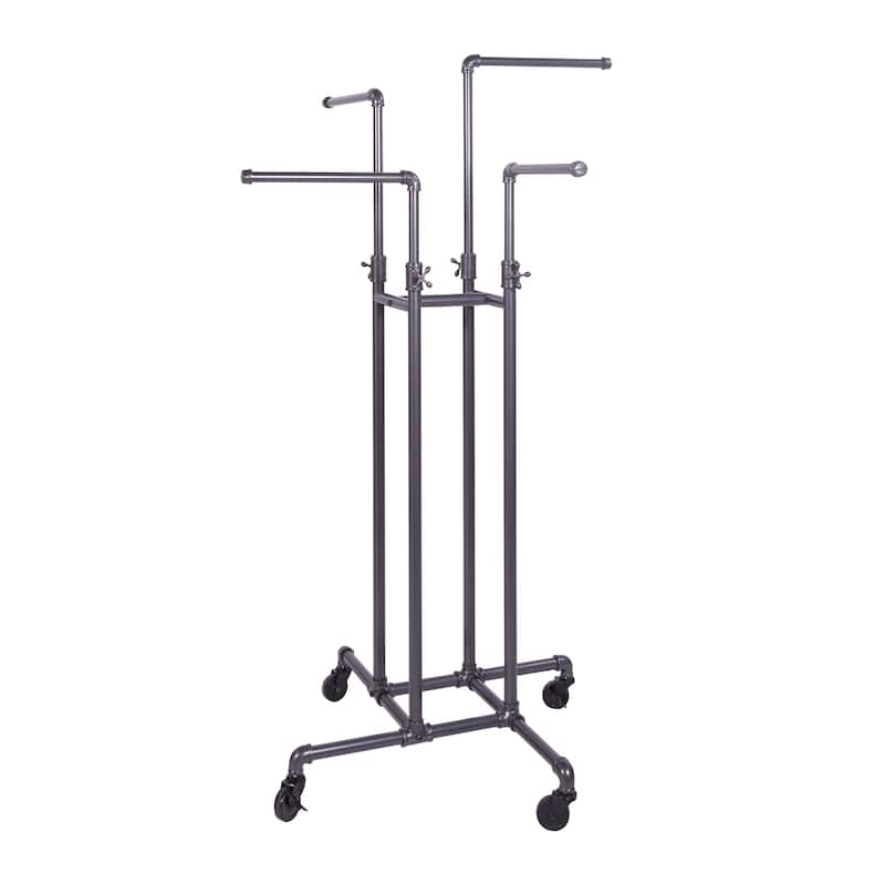 Clothing Rack Econoco - Heavy Duty Pipeline Adjustable, 4 Way Rack, Plumbing Pipe Clothes Rack, Anthracite Grey