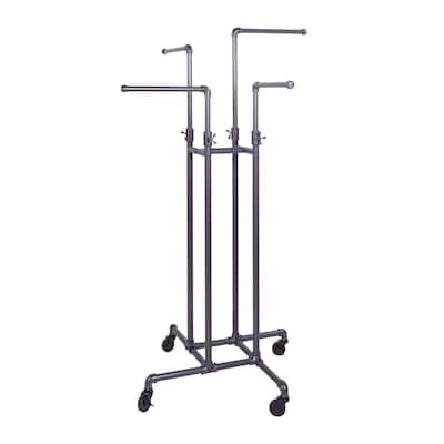 Clothing Rack Econoco - Heavy Duty Pipeline Adjustable, 4 Way Rack, Plumbing Pipe Clothes Rack, Anthracite Grey