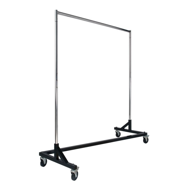 Econoco Rolling Garment Rack with Black Z-Base and Chrome Round Tubing Hangrail and uprights