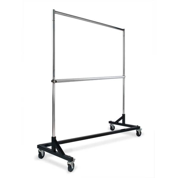 Econoco Rolling Garment Rack with Black Z-Base, Chrome Hangrail