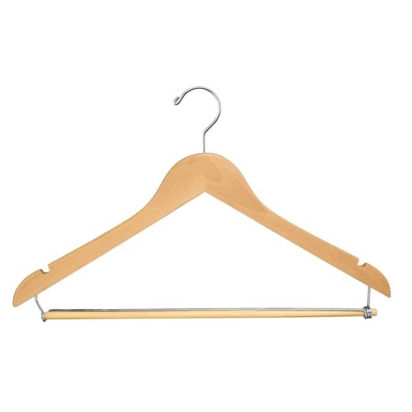 Econoco - WH1761LBNC - 17 Flat Natural Wooden Hanger with Chrome Hook and Wooden Lock Bar on Spring