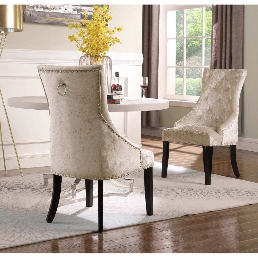 Set of 2 Cream Color Upholstered Button Tufted Back Fabric Dining Modern Arm  Chair With Padded Seat Solid Wood Legs - Bed Bath & Beyond - 29833766