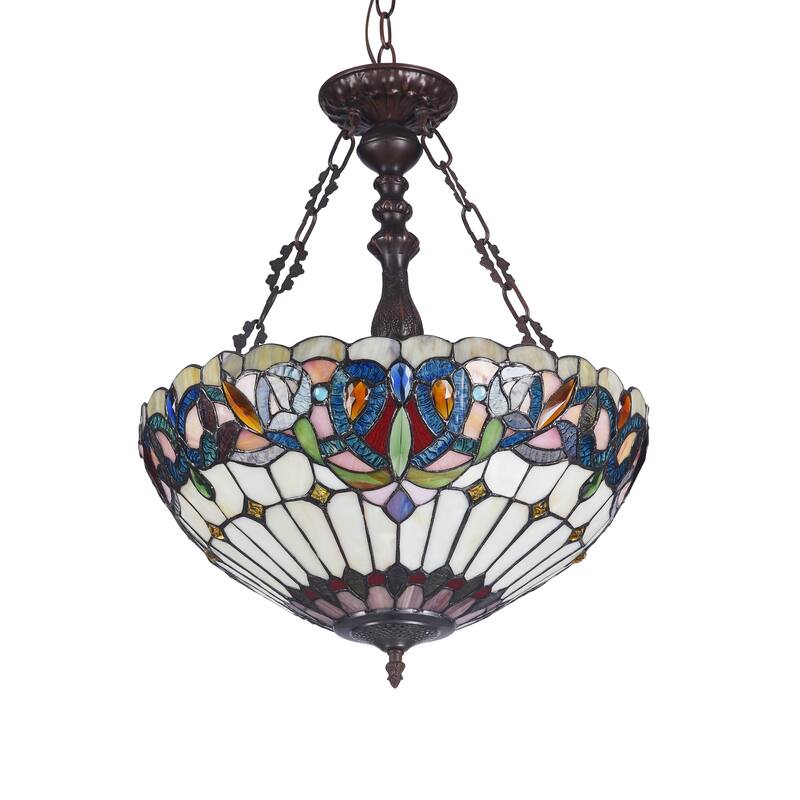 3-light Tiffany Dark Bronze Inverted Pendant