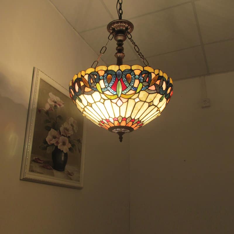 3-light Tiffany Dark Bronze Inverted Pendant