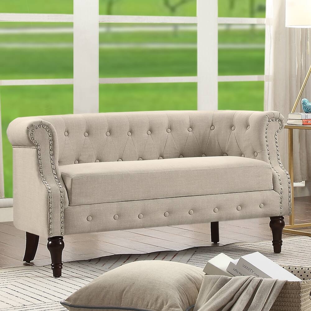 Alejandro Chesterfield 55'' Linen Rolled Arm Loveseat
