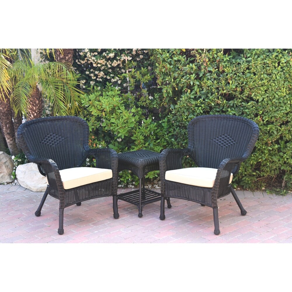 Espresso Jeco W00201-LCS017 Wicker Patio Love Seat and Coffee Table Set with Black Cushion 