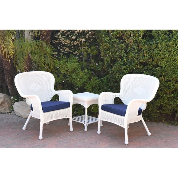 Shop Windsor White Wicker Chair And End Table Set With Cushion Overstock 22898182