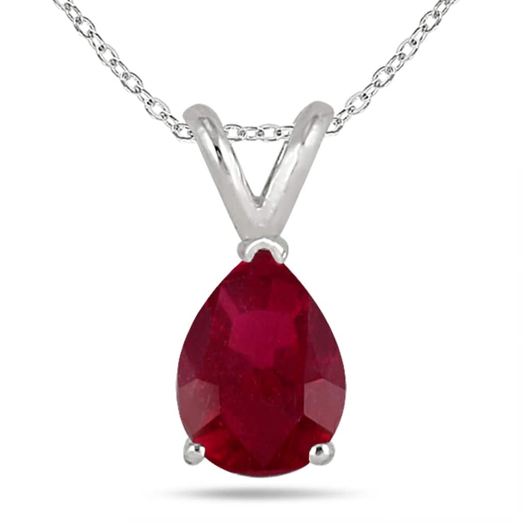 Marquee All-Natural Genuine 5x3 mm, Pear Shape Ruby pendant set in 14k White Gold