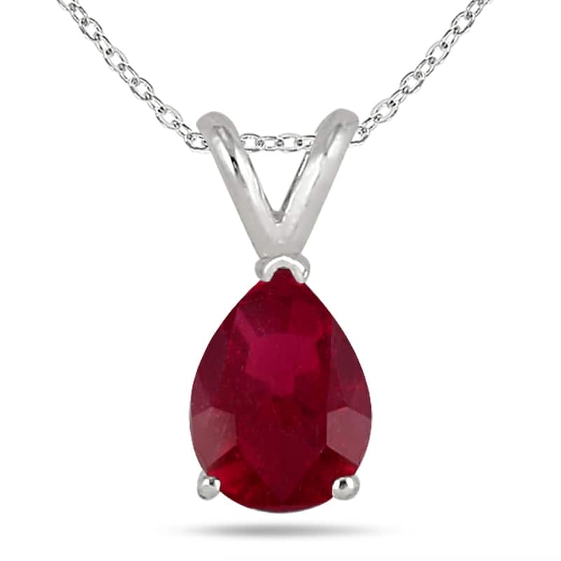 Marquee All-Natural Genuine 5x3 mm, Pear Shape Ruby pendant set in 14k White Gold