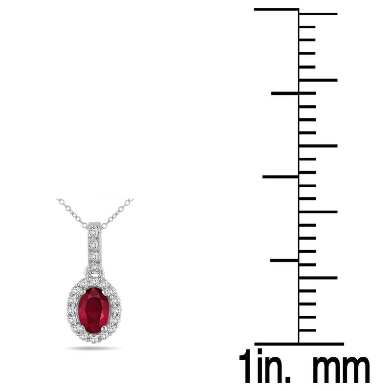 6x4MM Oval Ruby and Diamond Halo Pendant in 10K White Gold