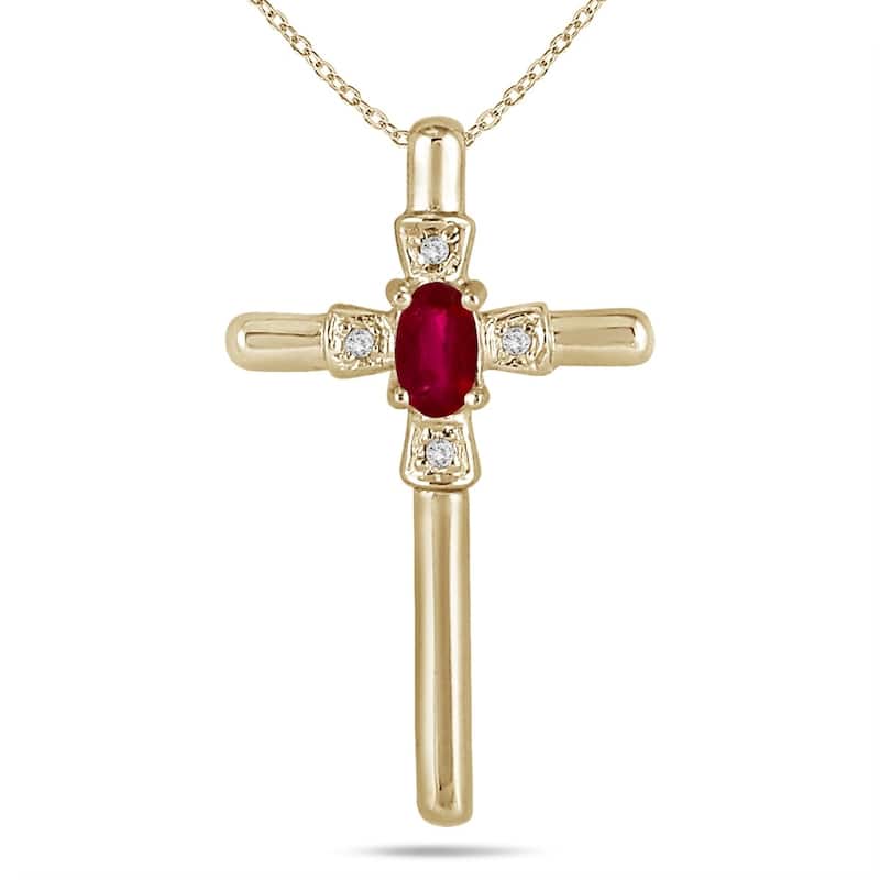 Ruby and Diamond Cross Pendant 10K Yellow Gold