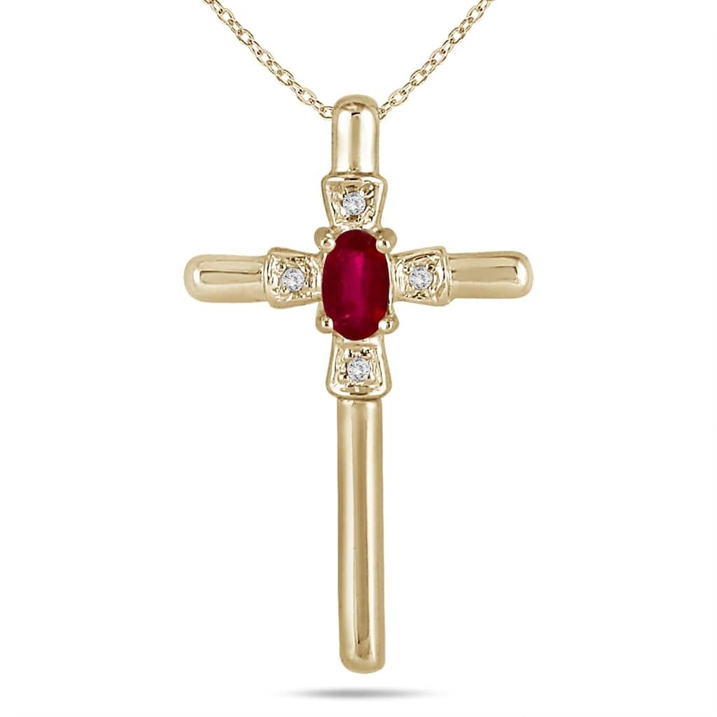 Ruby and Diamond Cross Pendant 10K Yellow Gold