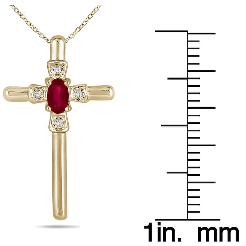 Ruby and Diamond Cross Pendant 10K Yellow Gold