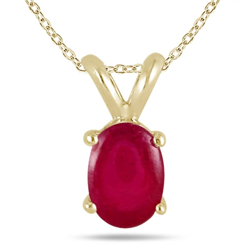 All-Natural Genuine 6x4 mm, Oval Ruby pendant set in 14k Yellow gold