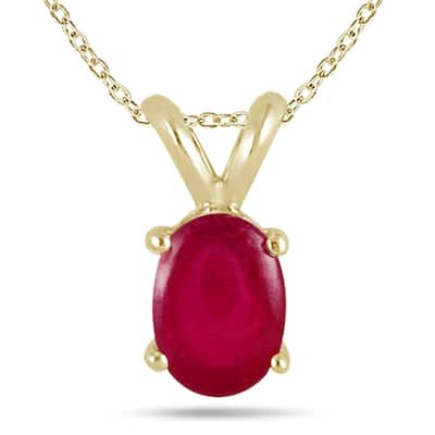 All-Natural Genuine 6x4 mm, Oval Ruby pendant set in 14k Yellow gold