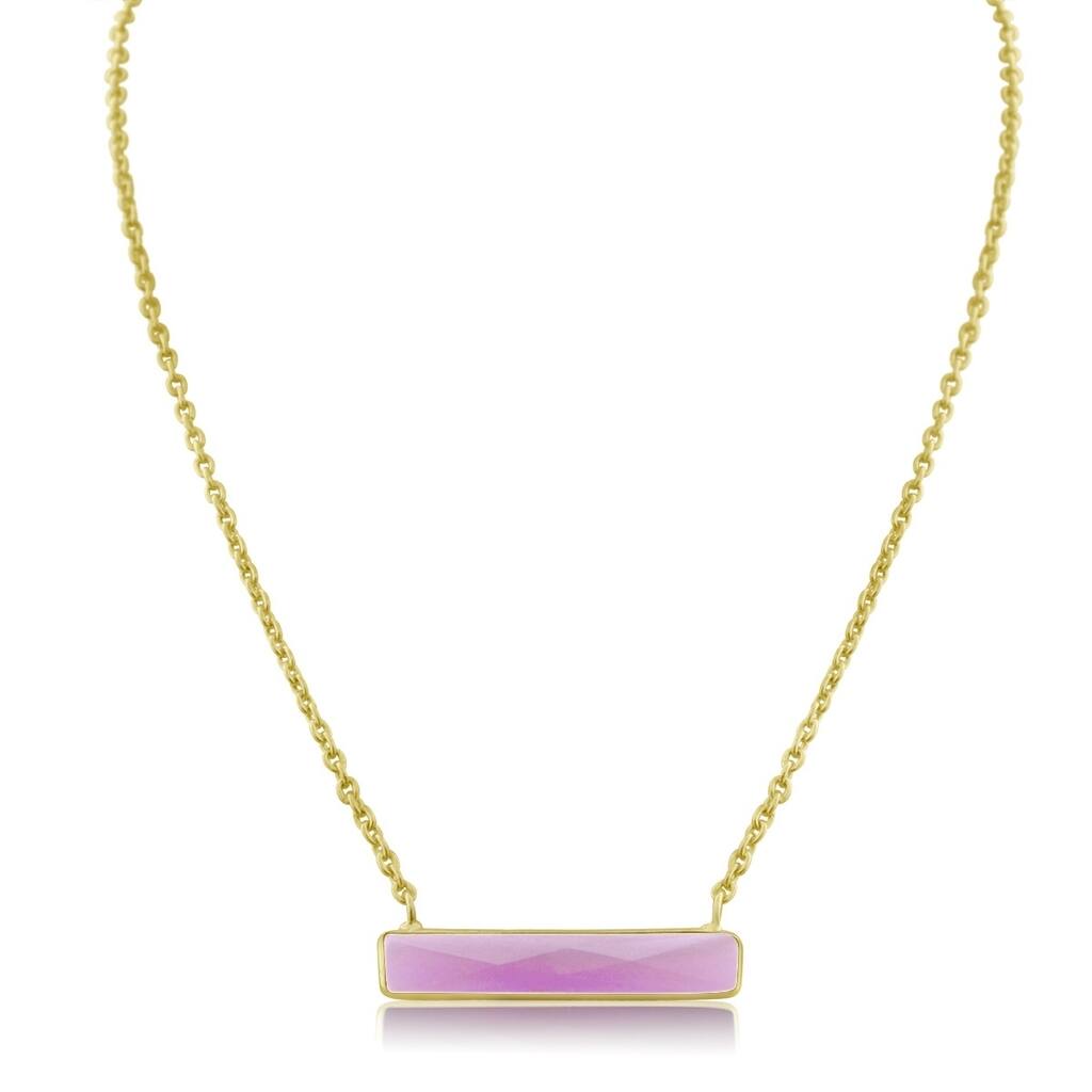 10 Carat Raspberry Quartz Bar Necklace in Yellow Gold Overlay