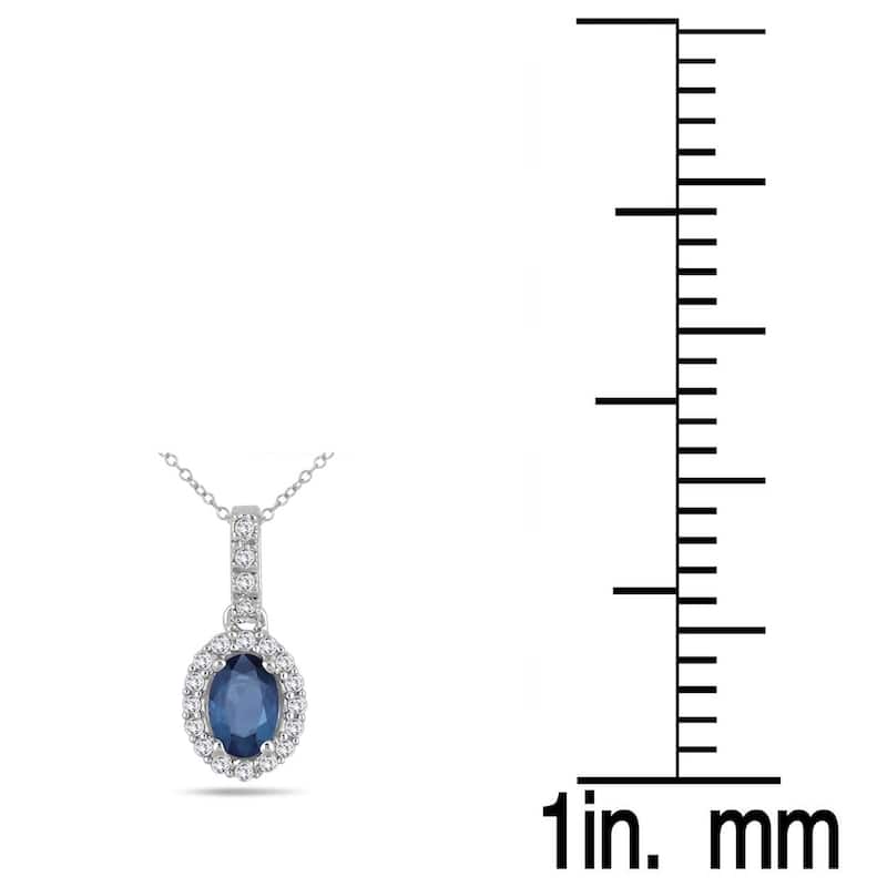 6x4MM Oval Sapphire and Diamond Halo Pendant in 10K White Gold