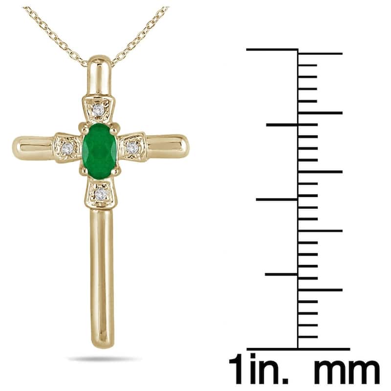 Emerald and Diamond Cross Pendant in 10K Yellow Gold