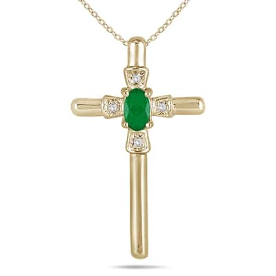 Emerald and Diamond Cross Pendant in 10K Yellow Gold