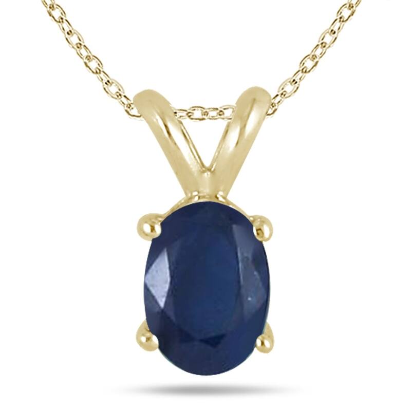 All-Natural Genuine 6x4 mm, Oval Sapphire pendant set in 14k Yellow gold
