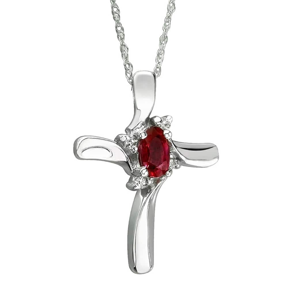Ruby and Diamond Cross Pendant 10k White Gold