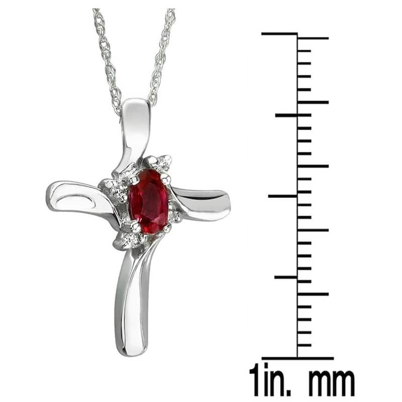 Ruby and Diamond Cross Pendant 10k White Gold