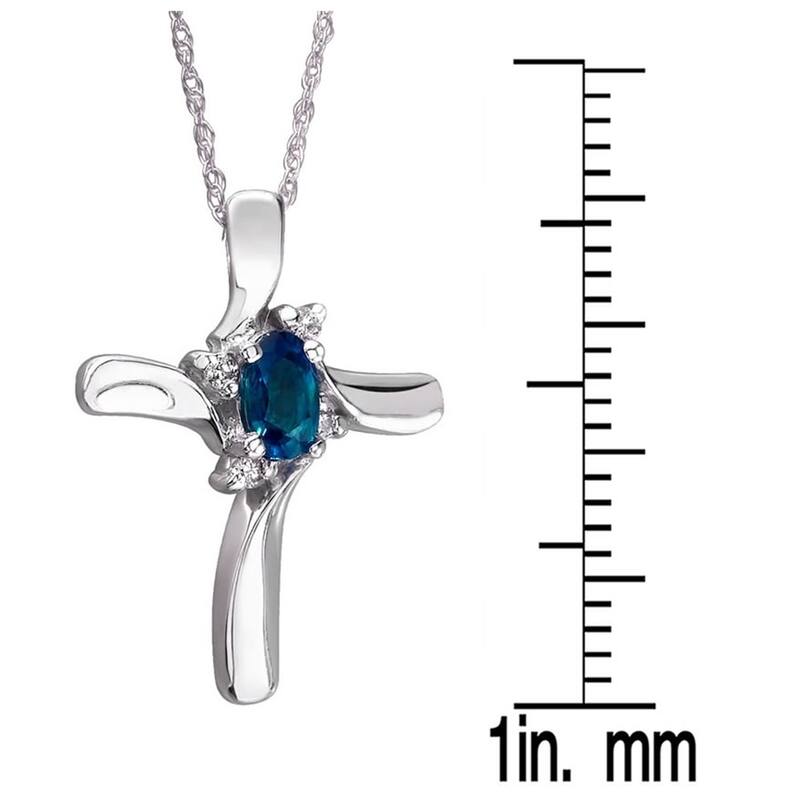 Sapphire and Diamond Cross Pendant 10k White Gold