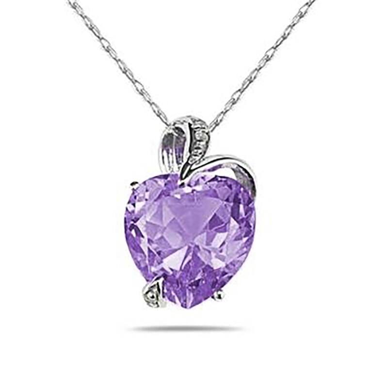 3 1/2 Carat Natural Febrauary Birthstone Amethyst and Diamond Heart Pendant in 14K White Gold