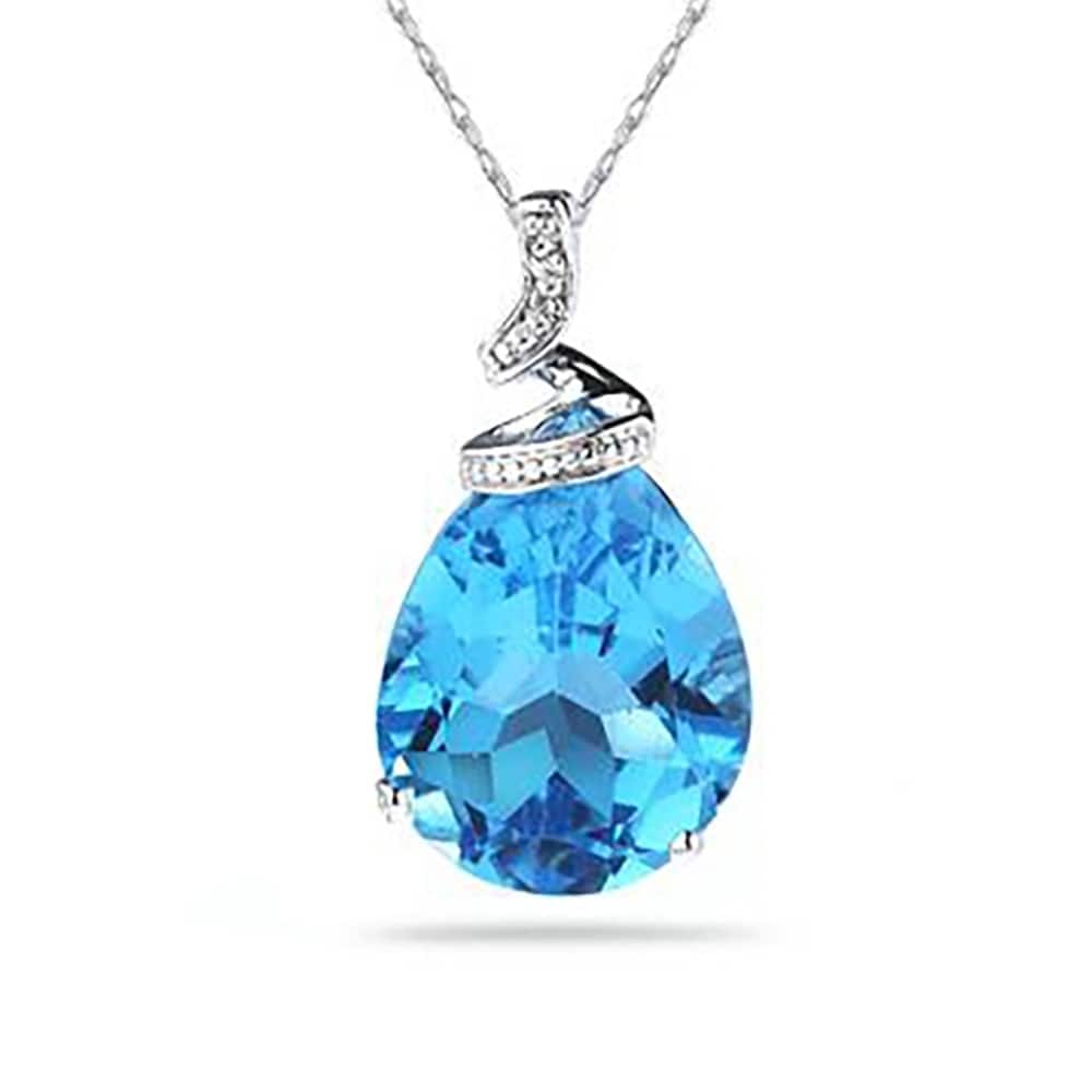 5 Carat Pear Shaped Blue Topaz & Diamond Pendant in 10K White Gold