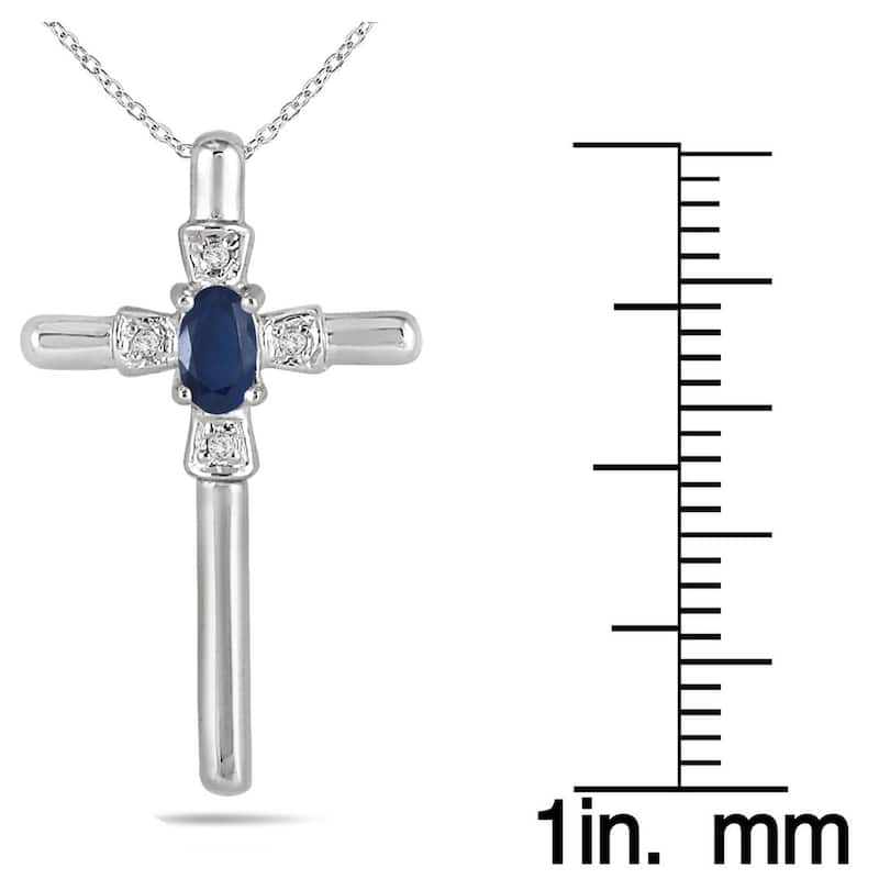 Sapphire and Diamond Cross Pendant 10K White Gold