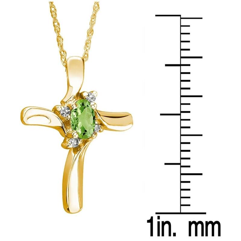 Peridot Cross Diamond Pendant 10k Yellow Gold