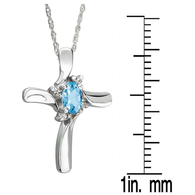 Blue Topaz and Diamond Cross Pendant in 10K White Gold