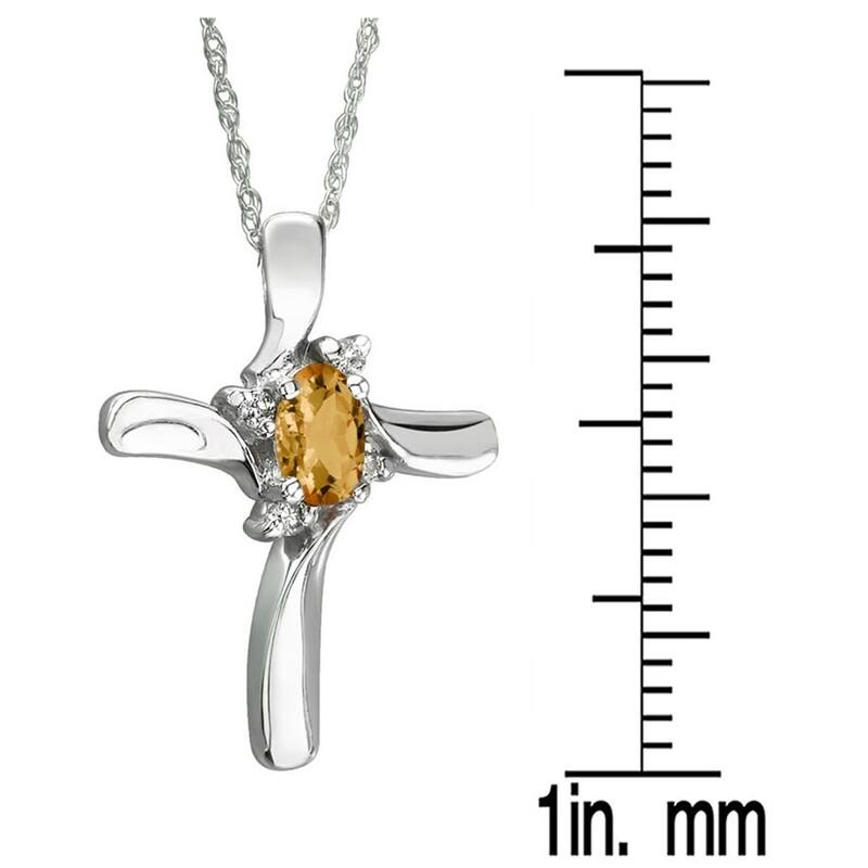 Citrine Cross Diamond Pendant 10k White Gold