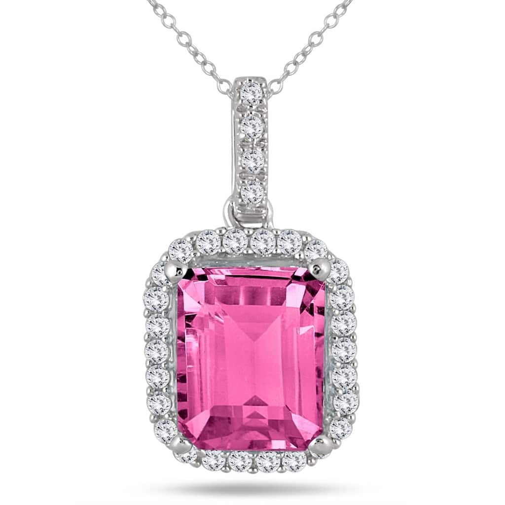 2.80 Carat Pink Topaz and Diamond Halo Pendant in 10K White Gold