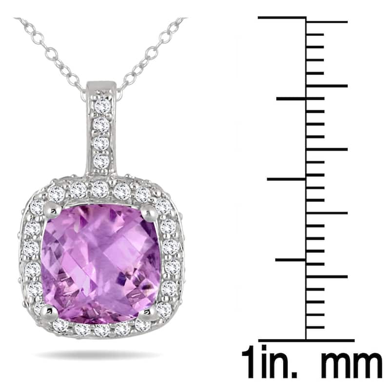 1 1/2 Carat Cushion Amethyst and Diamond Halo Pendant in 10K White Gold