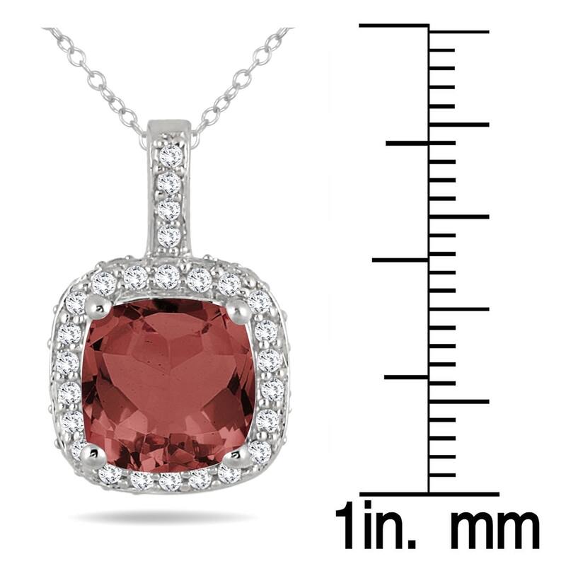 Garnet and Diamond Halo Pendant in 10K White Gold
