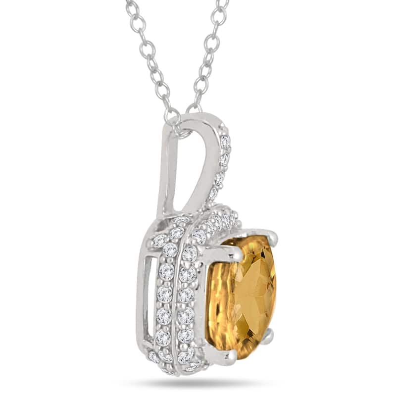 1 1/2 Carat Cushion Citrine and Diamond Halo Pendant in 10K White Gold