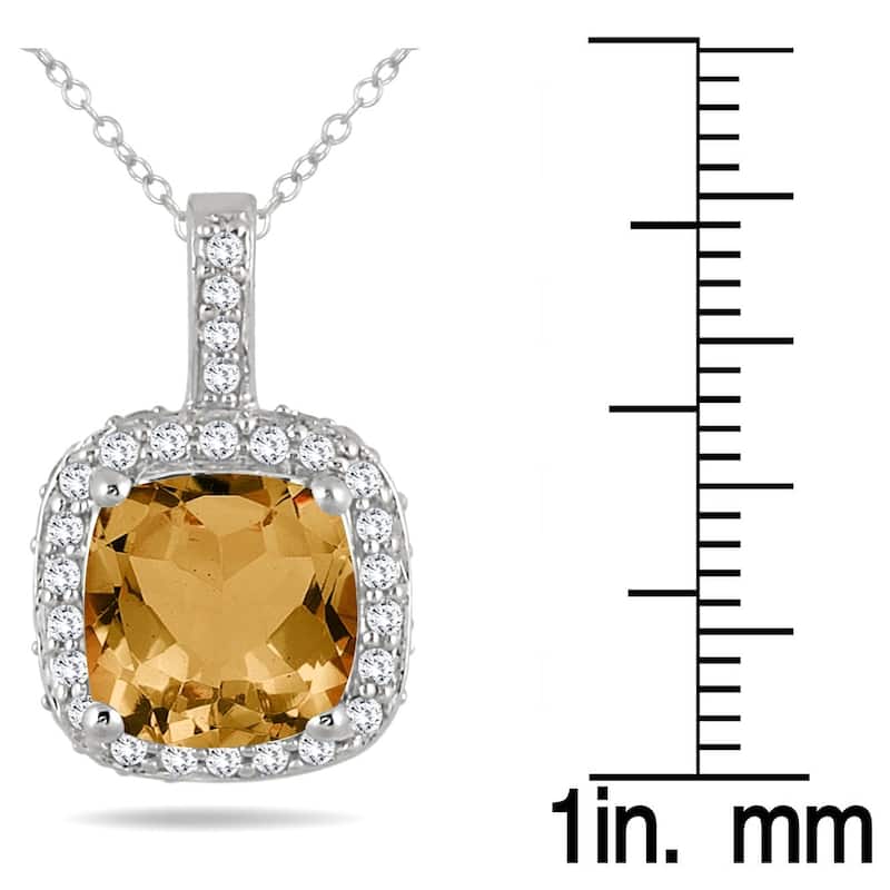 1 1/2 Carat Cushion Citrine and Diamond Halo Pendant in 10K White Gold