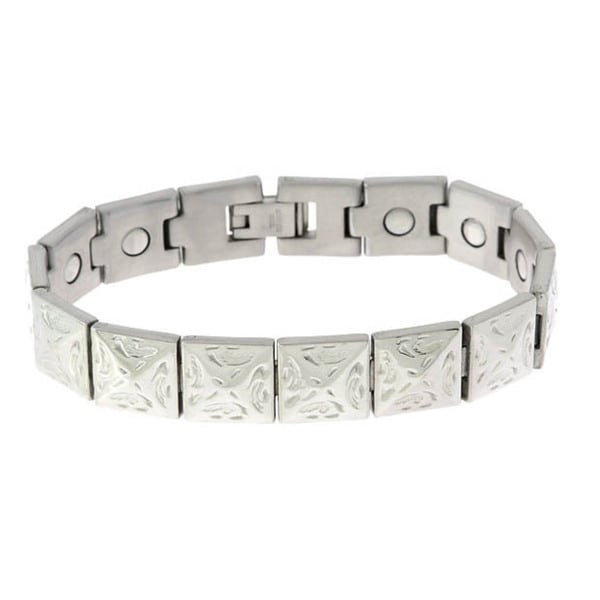 Shop Sabona Beveled Concho Silver Magnetic Bracelet - Overstock - 2289878