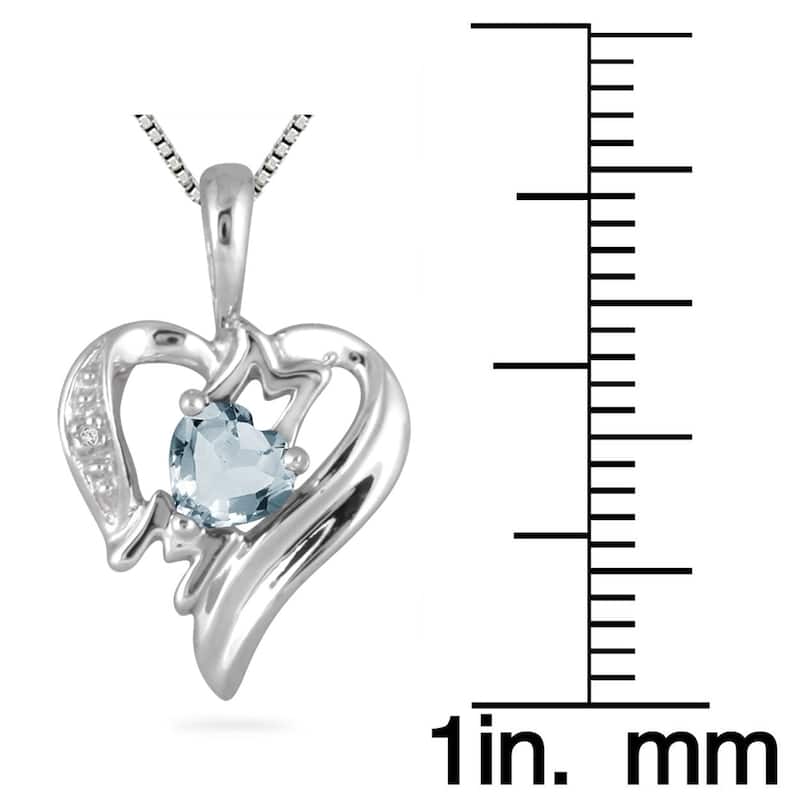 Aquamarine and Diamond Heart MOM Pendant in 10K White Gold