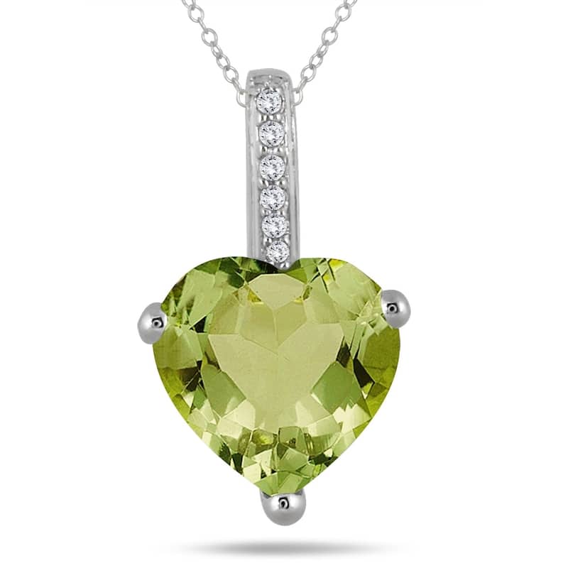 2.70 Carat Peridot Heart and Diamond Pendant in 10K White Gold