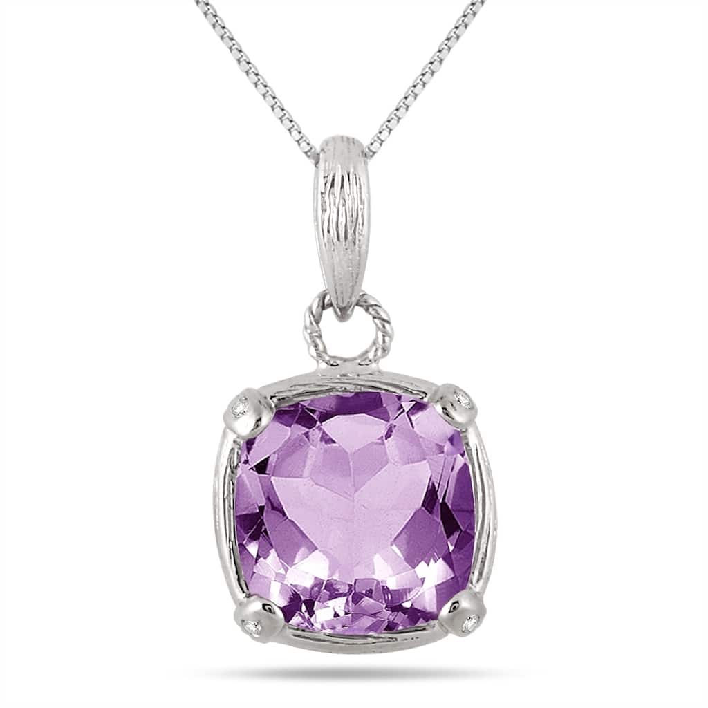 3.50 Carat Amethyst and Diamond Vintage Pendant in Sterling Silver