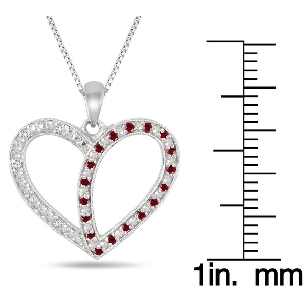 1 Carat Garnet & Diamond Heart Pendant .925 Sterling Silver