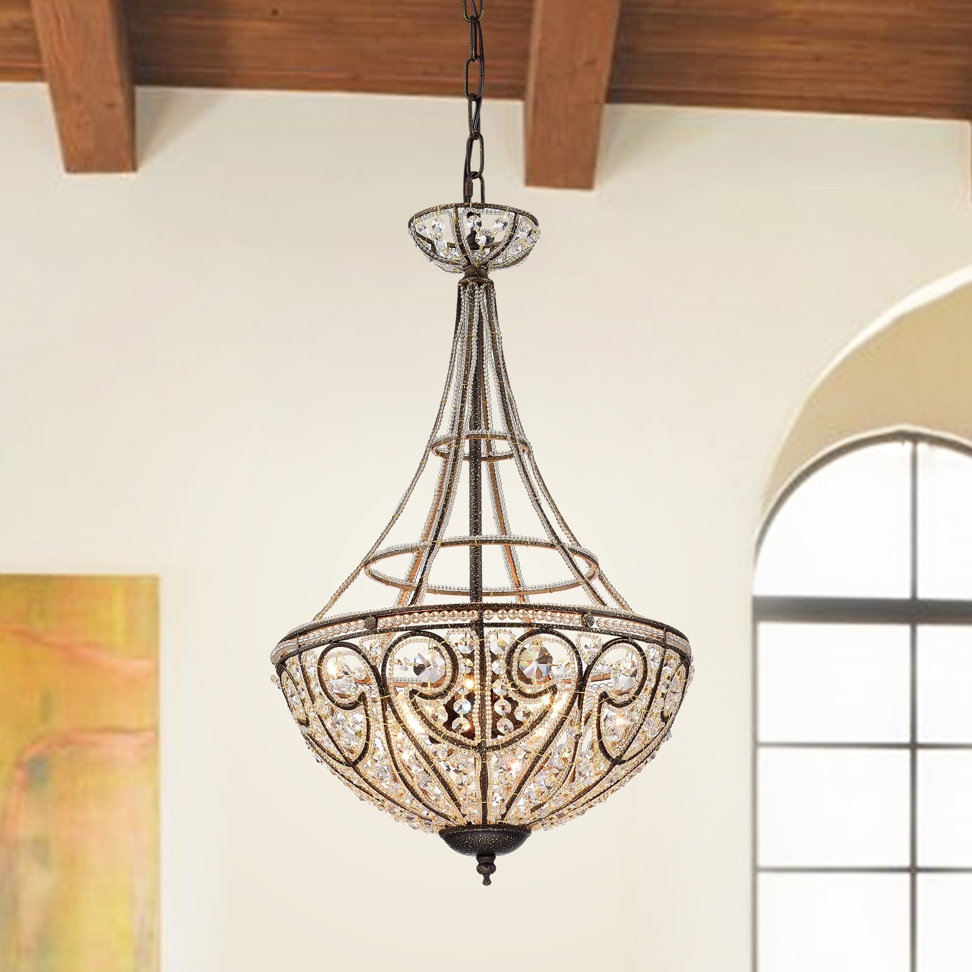 Gaspard Gold 4-Light Pendant with Crystal Shade - Chandeliers For Bedrooms by Overstock.com