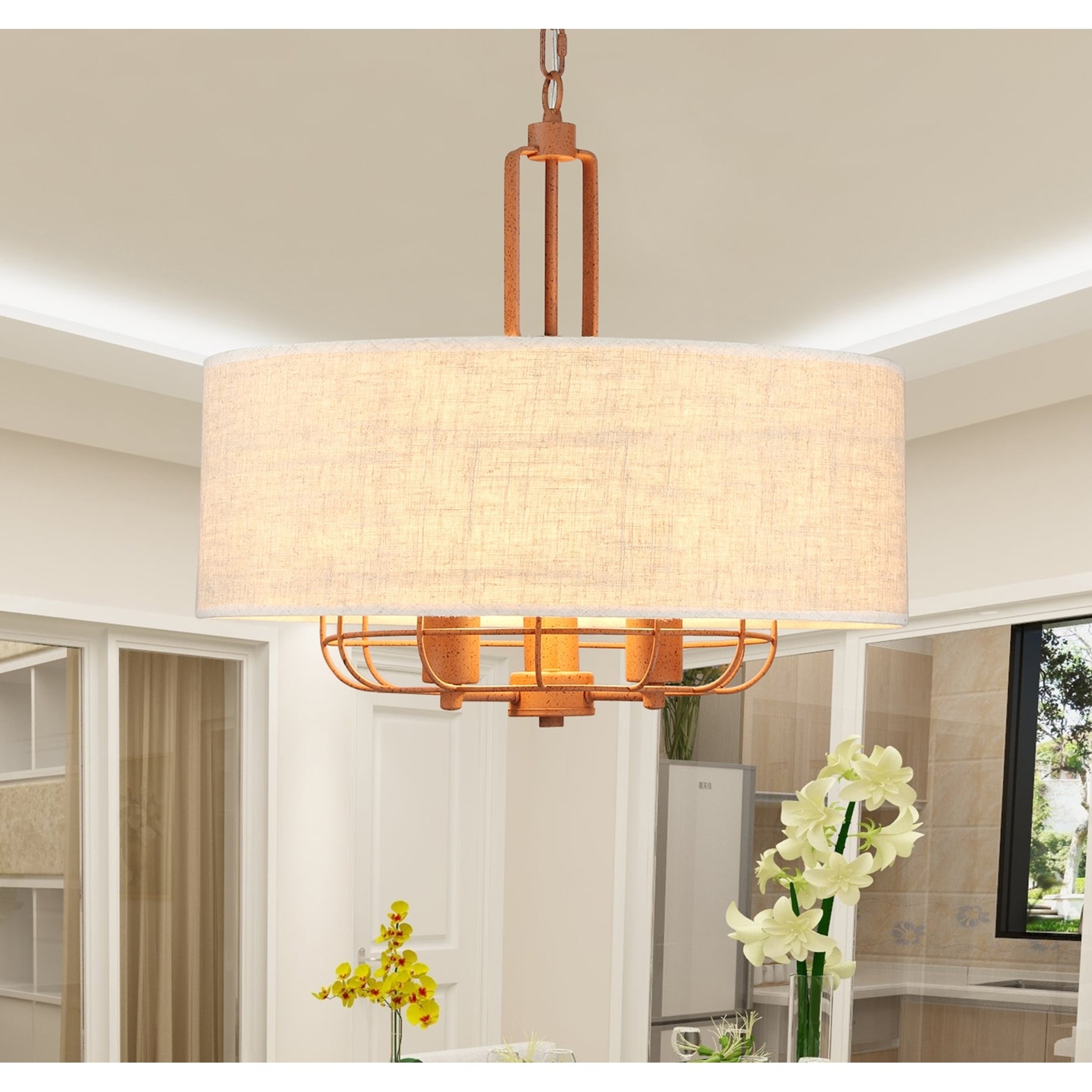 Warehouse of Tiffany Maegan Brown 3-Light Pendant with Fabric Shade