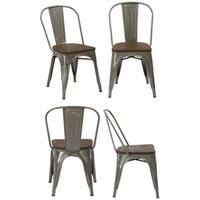 Industrial Wood Antique Gun Metal Rustic Distressed Dining Chairs