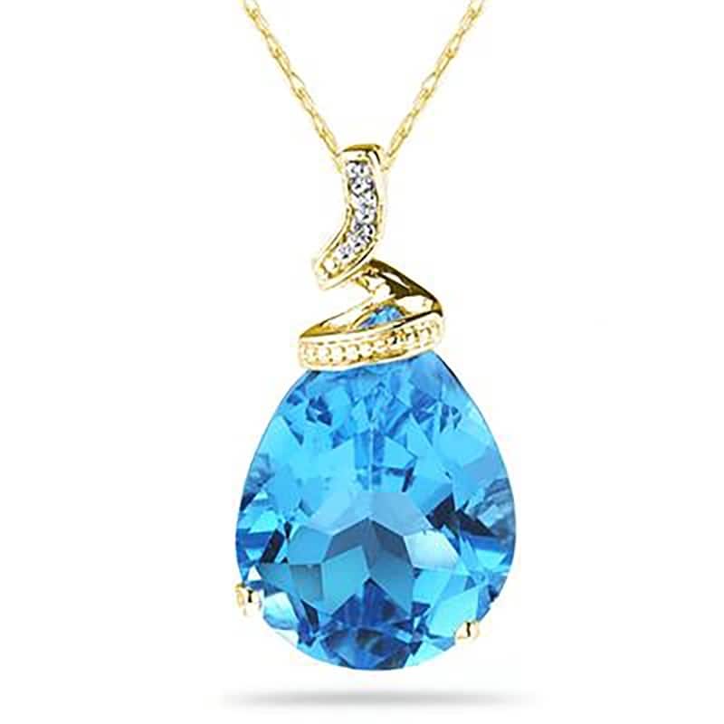 5 Carat Pear Shaped Blue Topaz & Diamond Pendant in 10K Yellow Gold