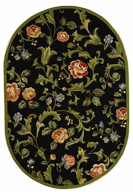 Hand hooked Garden Of Eden Black Wool Rug (46 X 65 Oval)